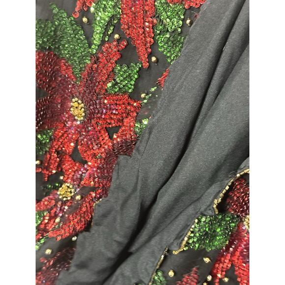 Laurence Kazar Silk Poinsettia Beaded Sequin Black Red Top Vtg 80s Size 1X EUC - Picture 4 of 8